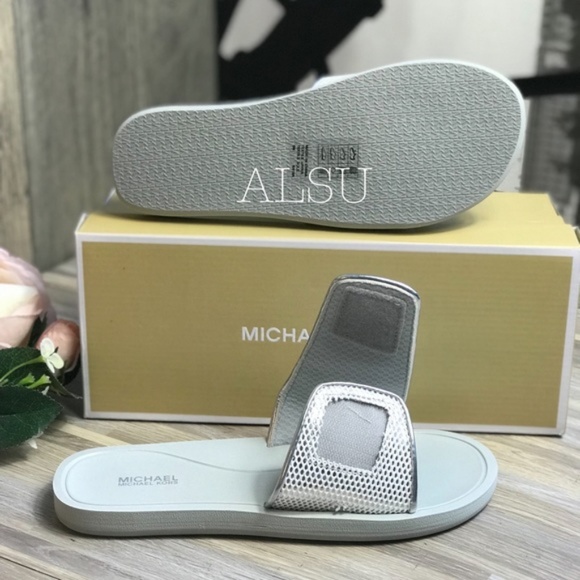 Michael Kors Palmer Slide Net Mesh Silver White W - Picture 6 of 8